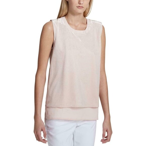 CALVIN KLEIN Blush Pink Velvet Layered Look Sleeveless Top NWT XS - Picture 6 of 7